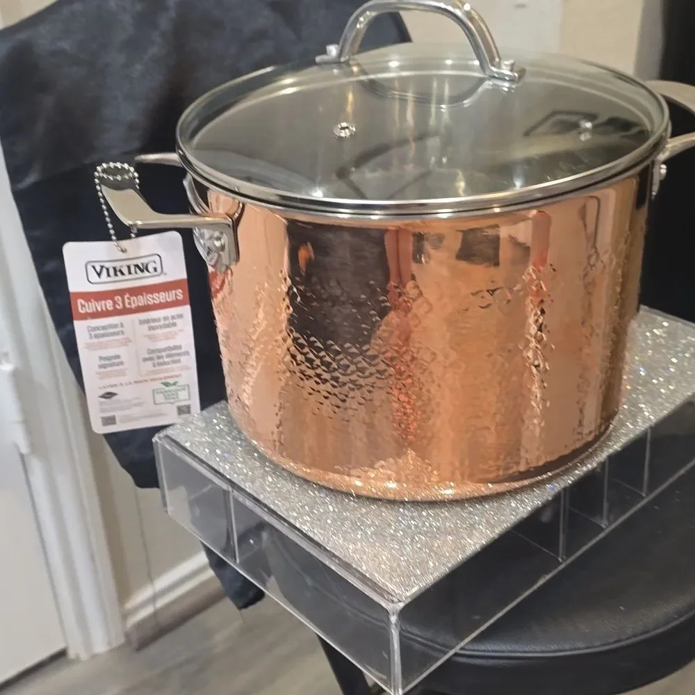 Viking Hammered Copper Clad 3-Ply 8QT Stock Pot w/ Lid